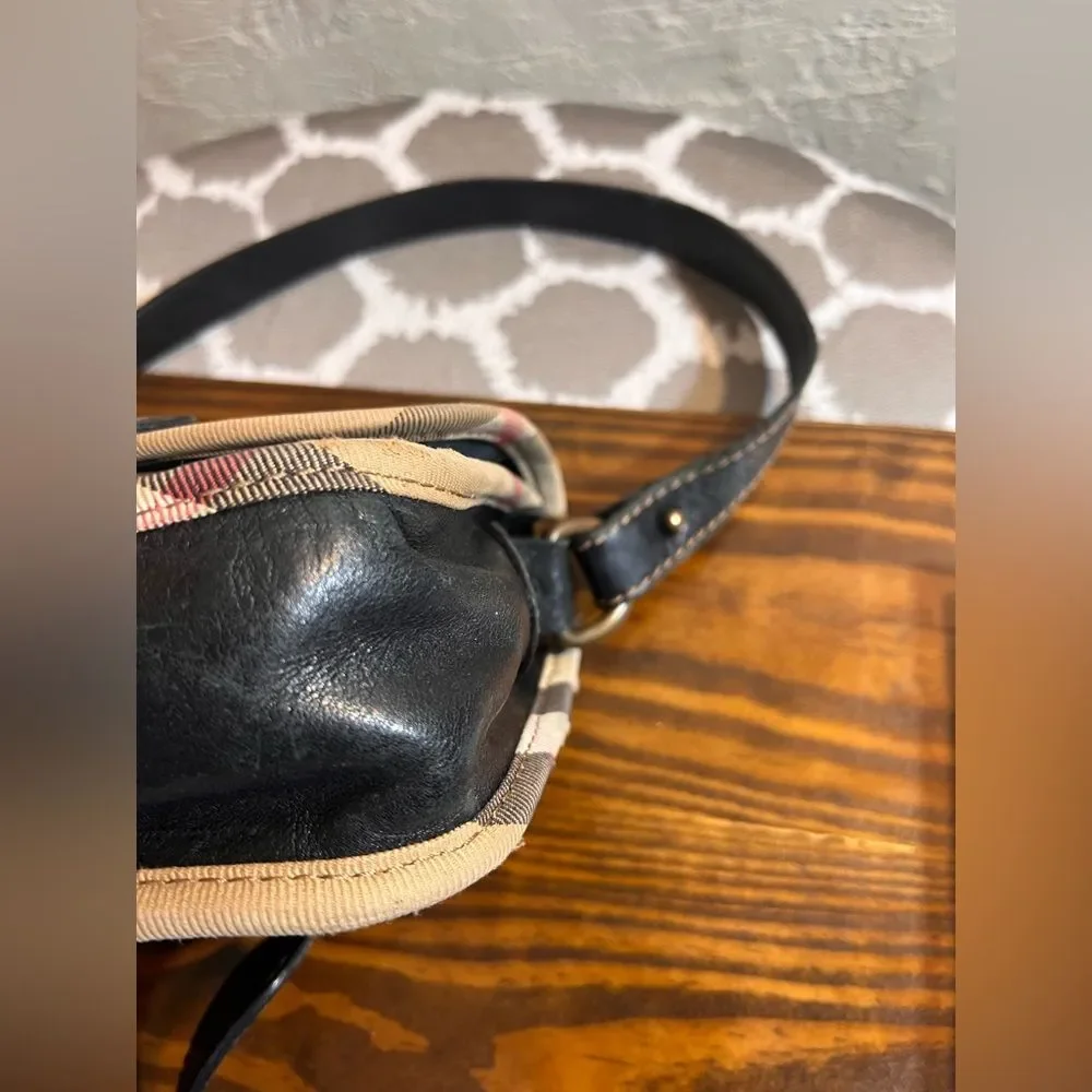 Burberry Vintage Black Crossbody Bag with Nova Check trim magnetic snap on flap